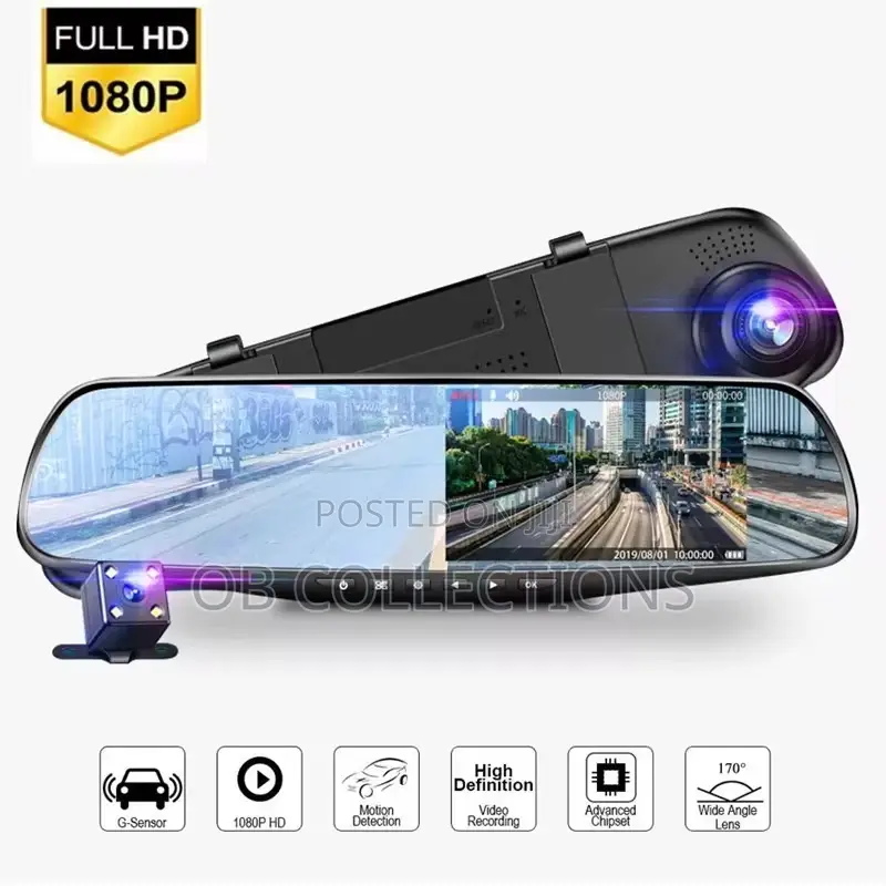 Full Hd 1080p Duallens Rearview Mirror Dashcam With G-Sensor170° Angle