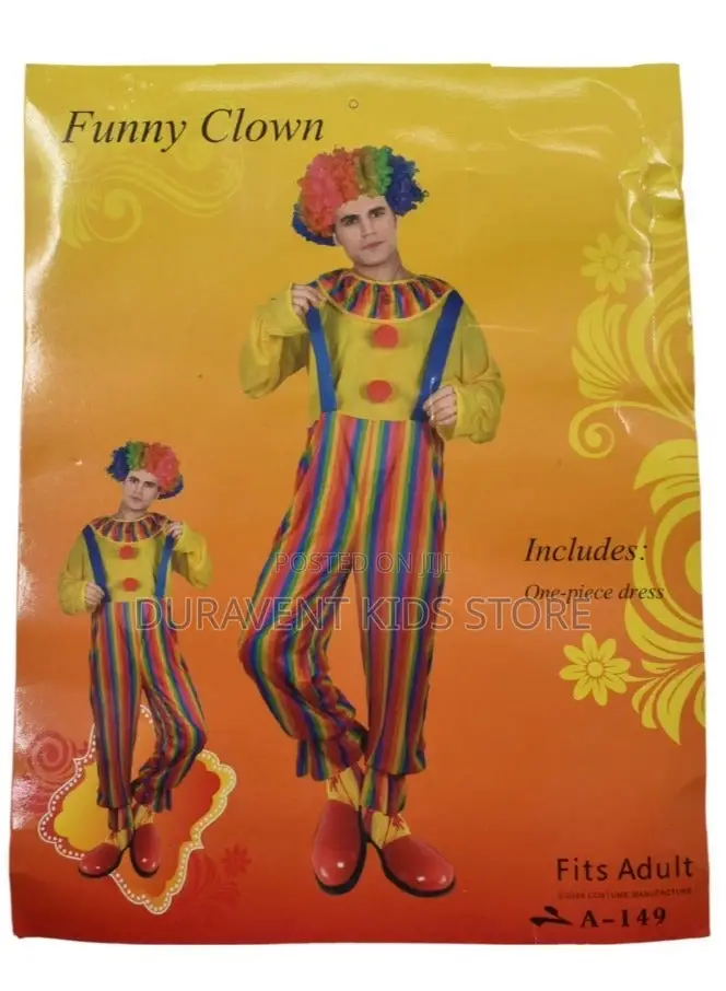 Clown Adult Costume With Multicolor Wig