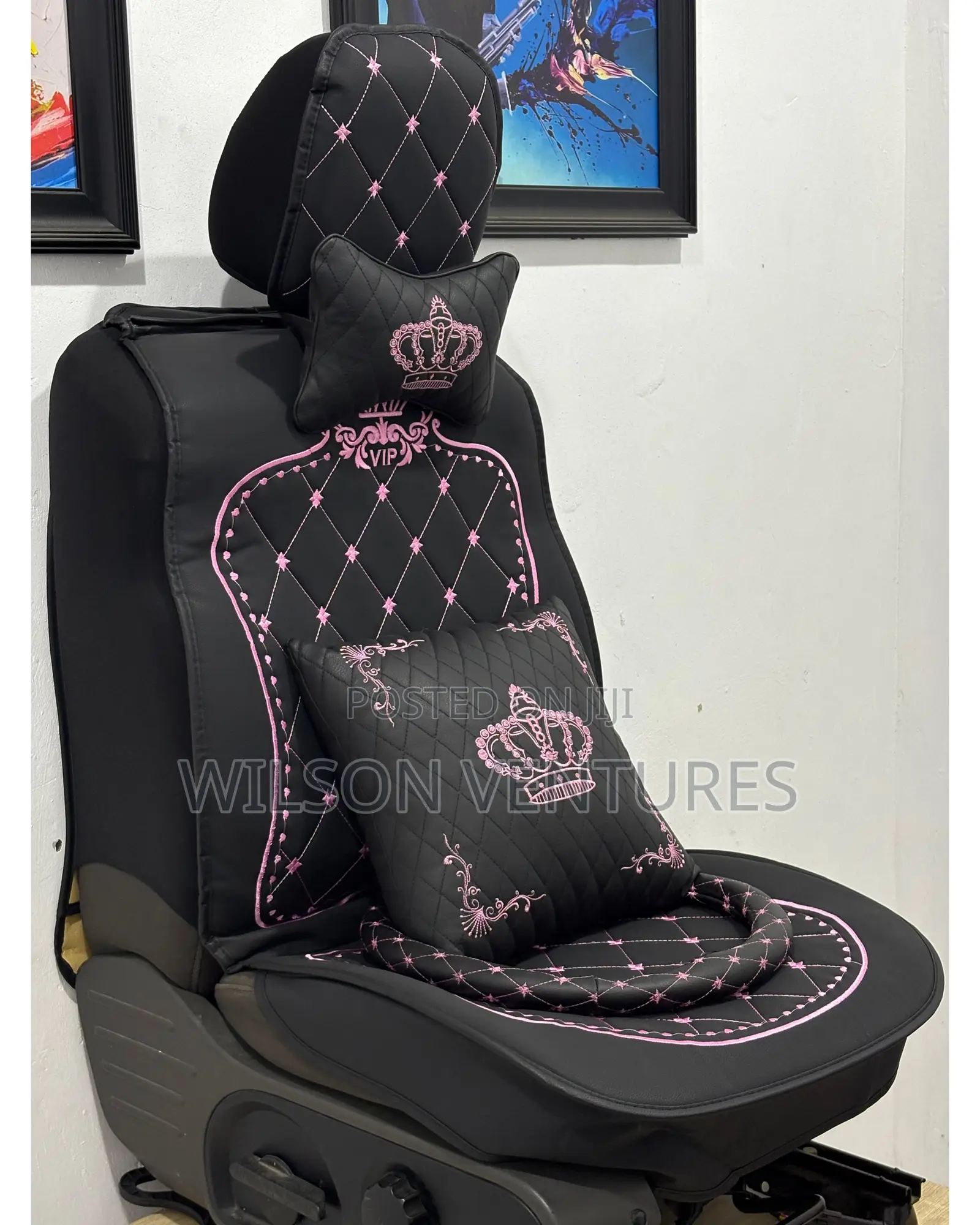 Pink And Black Crown Car Seat Cover