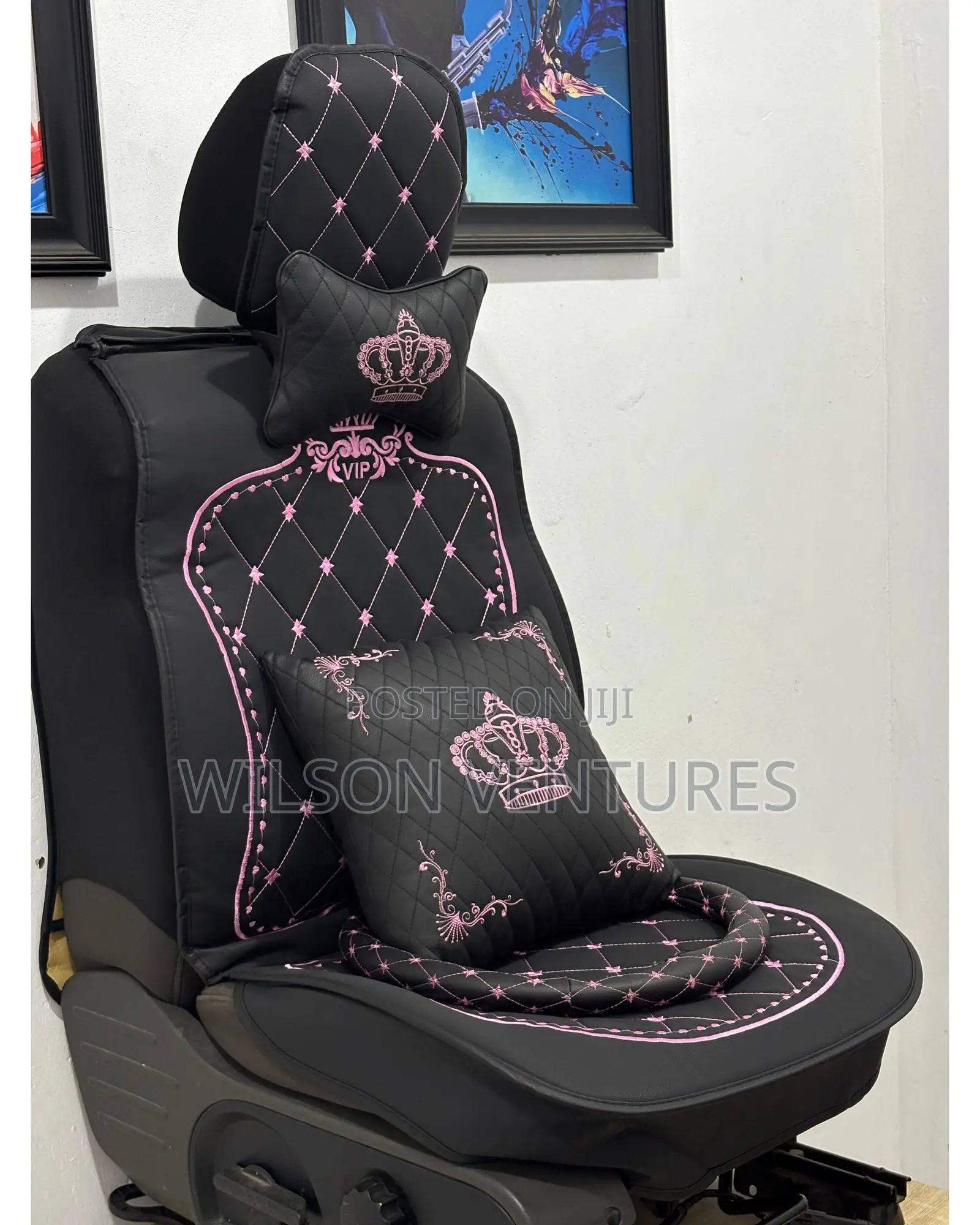 Pink And Black Crown Car Seat Cover