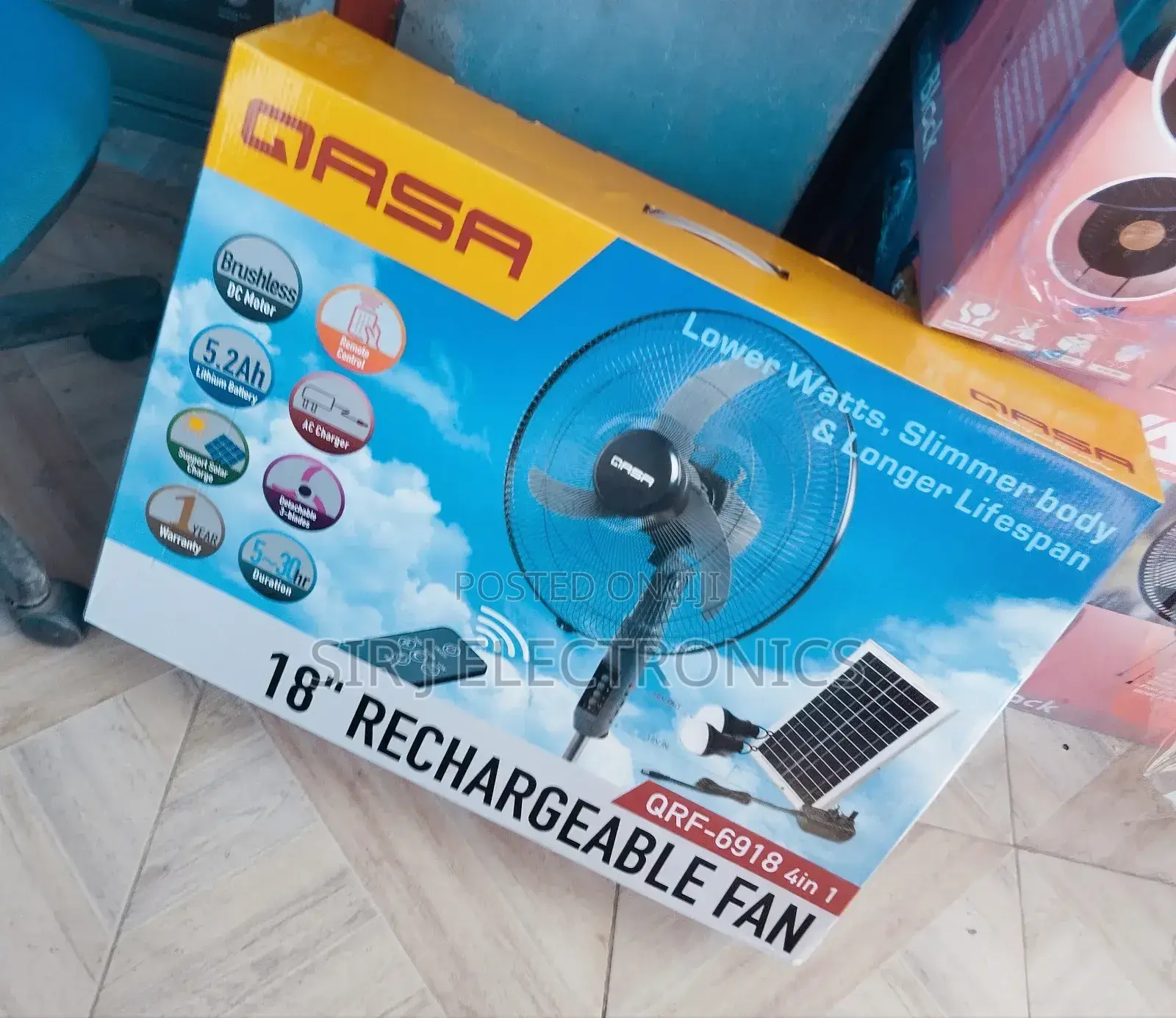 Original 18" Qasa Rechargeable Solar Fan + Solar Panel + Warranty