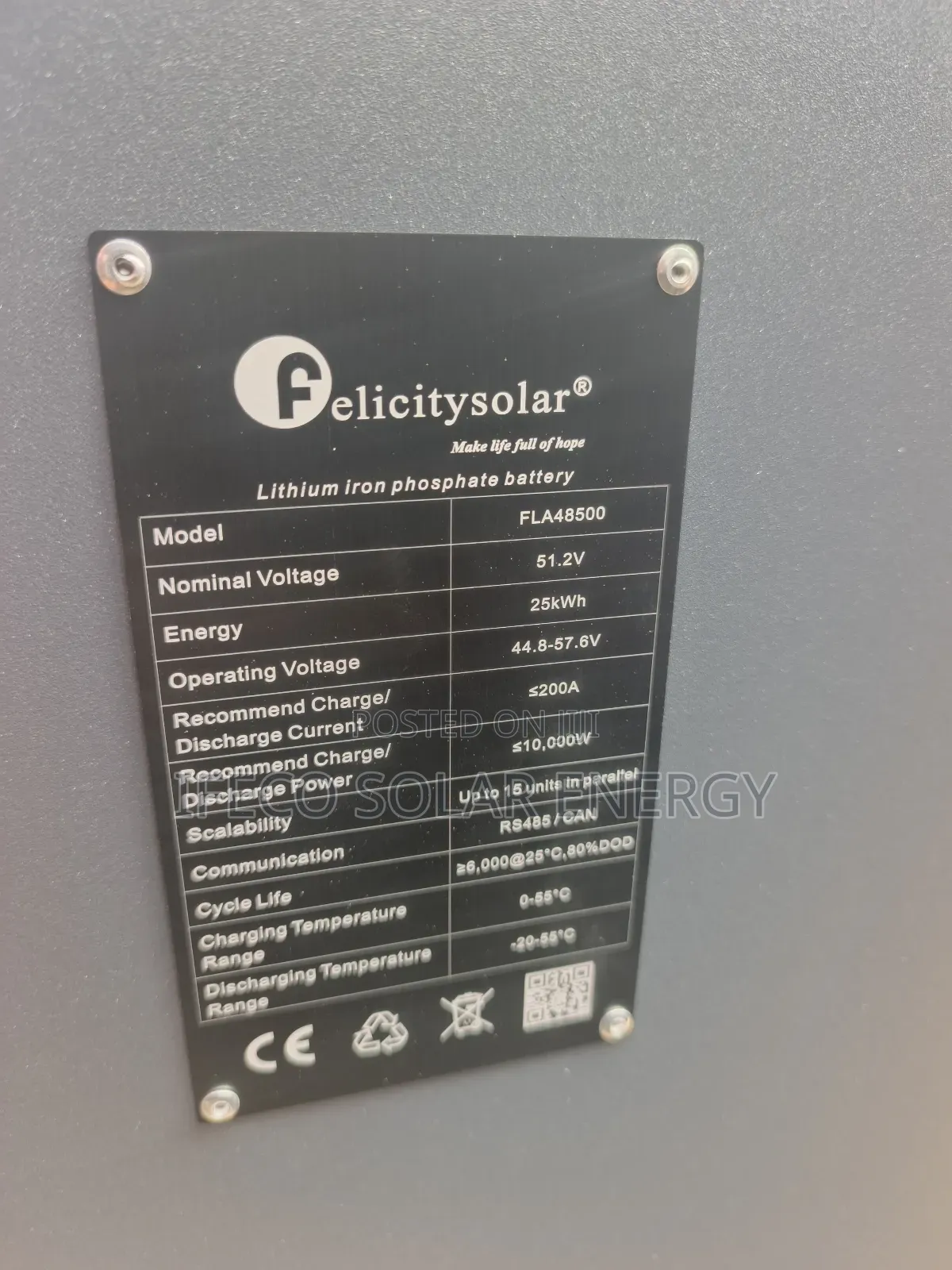 Felicity Lithium Ion Battery 25kwh 48v