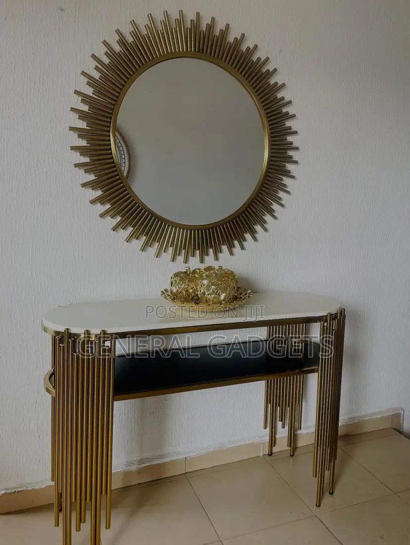 Luxurious Marble Top Mirror Console Set