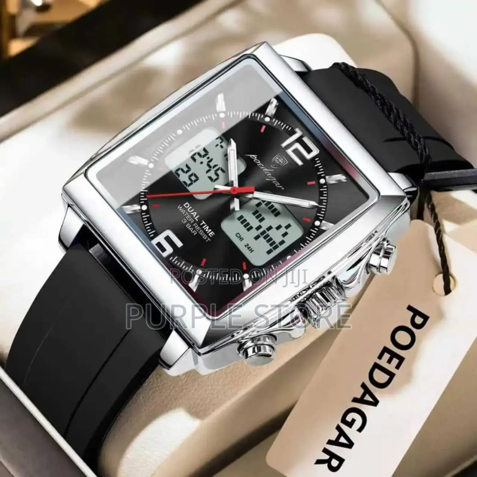 Poedagar Digital and Analog-Time-Rubber-Strap-Wristwatches