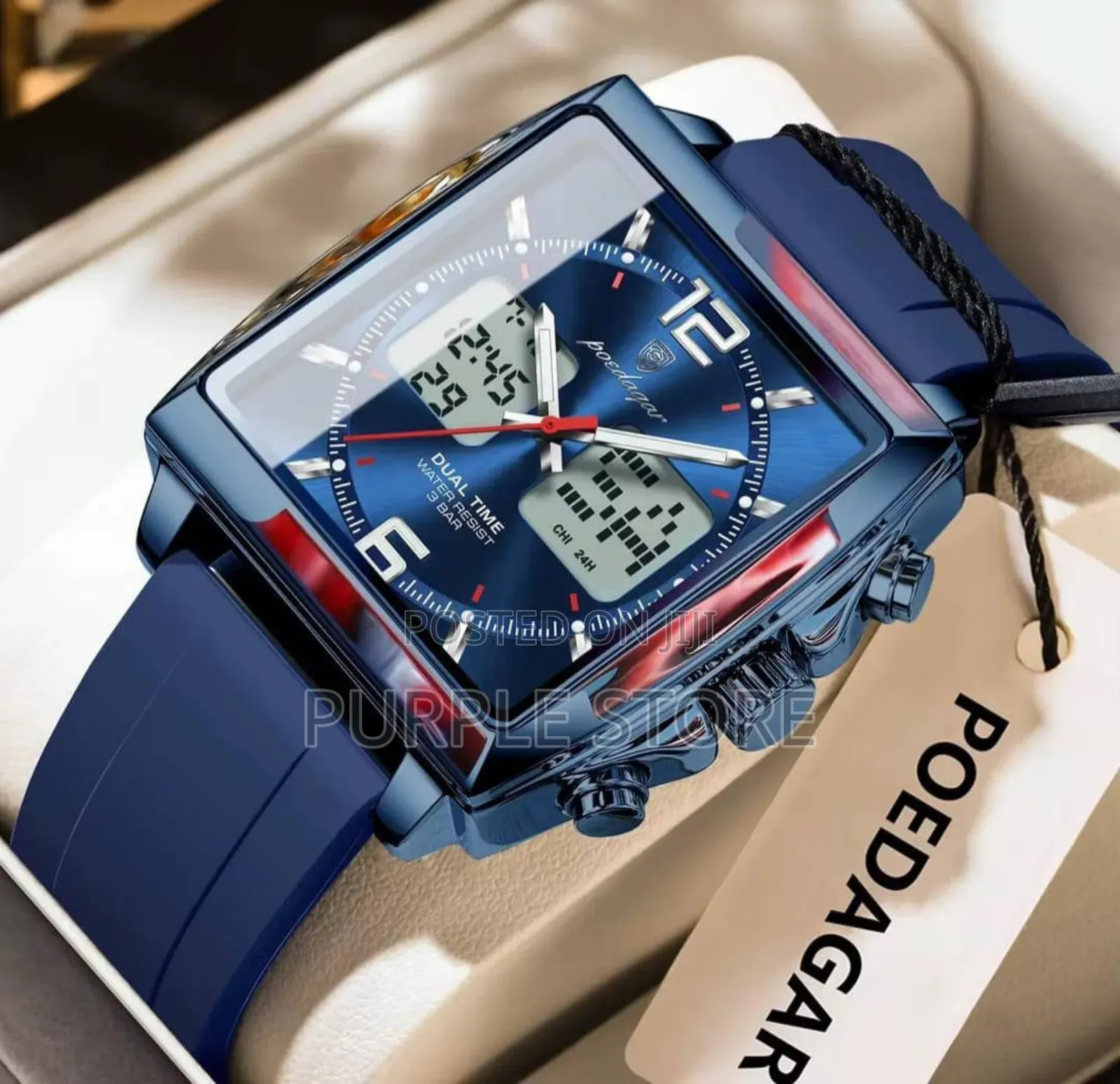 Poedagar Digital and Analog-Time-Rubber-Strap-Wristwatches
