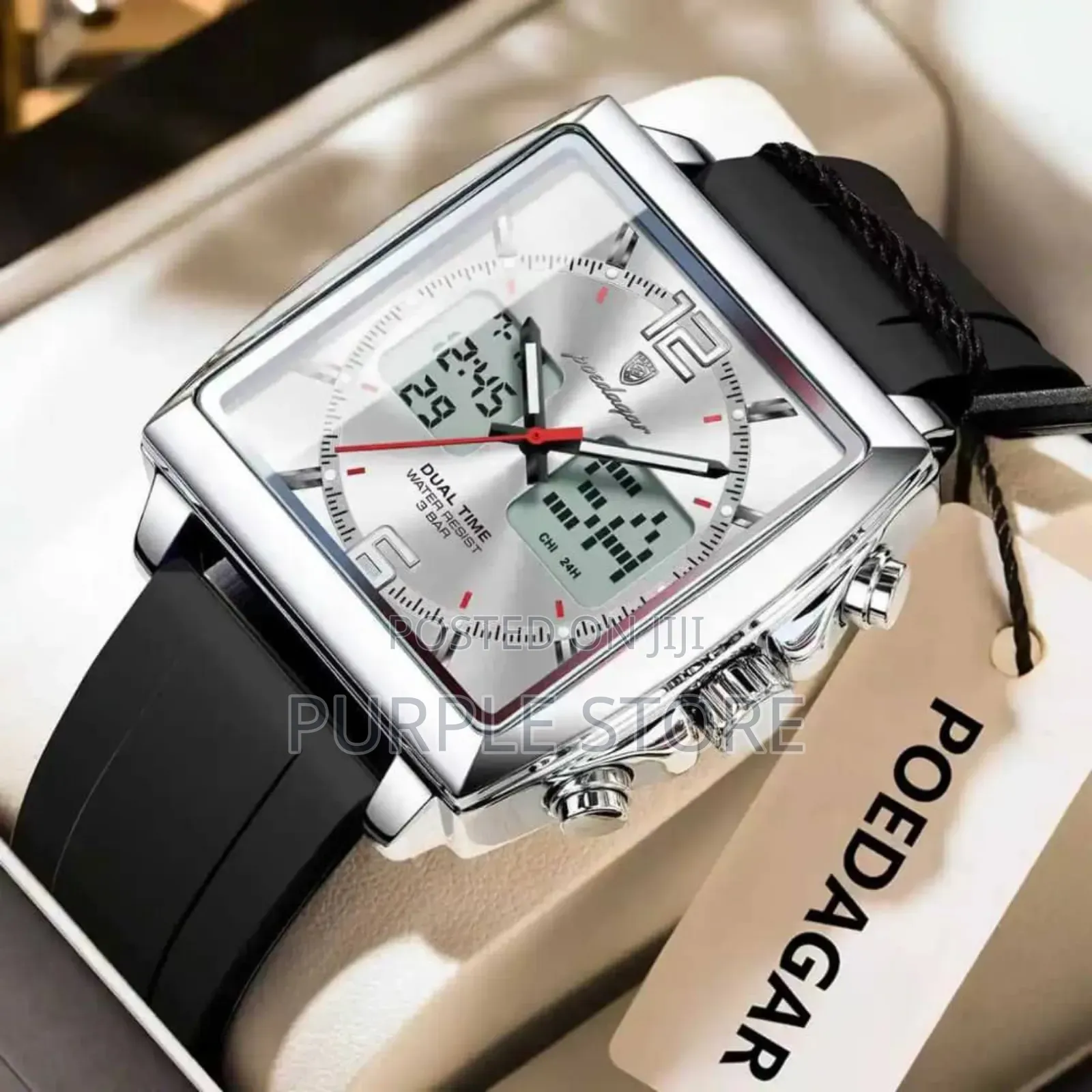 Poedagar Digital and Analog-Time-Rubber-Strap-Wristwatches