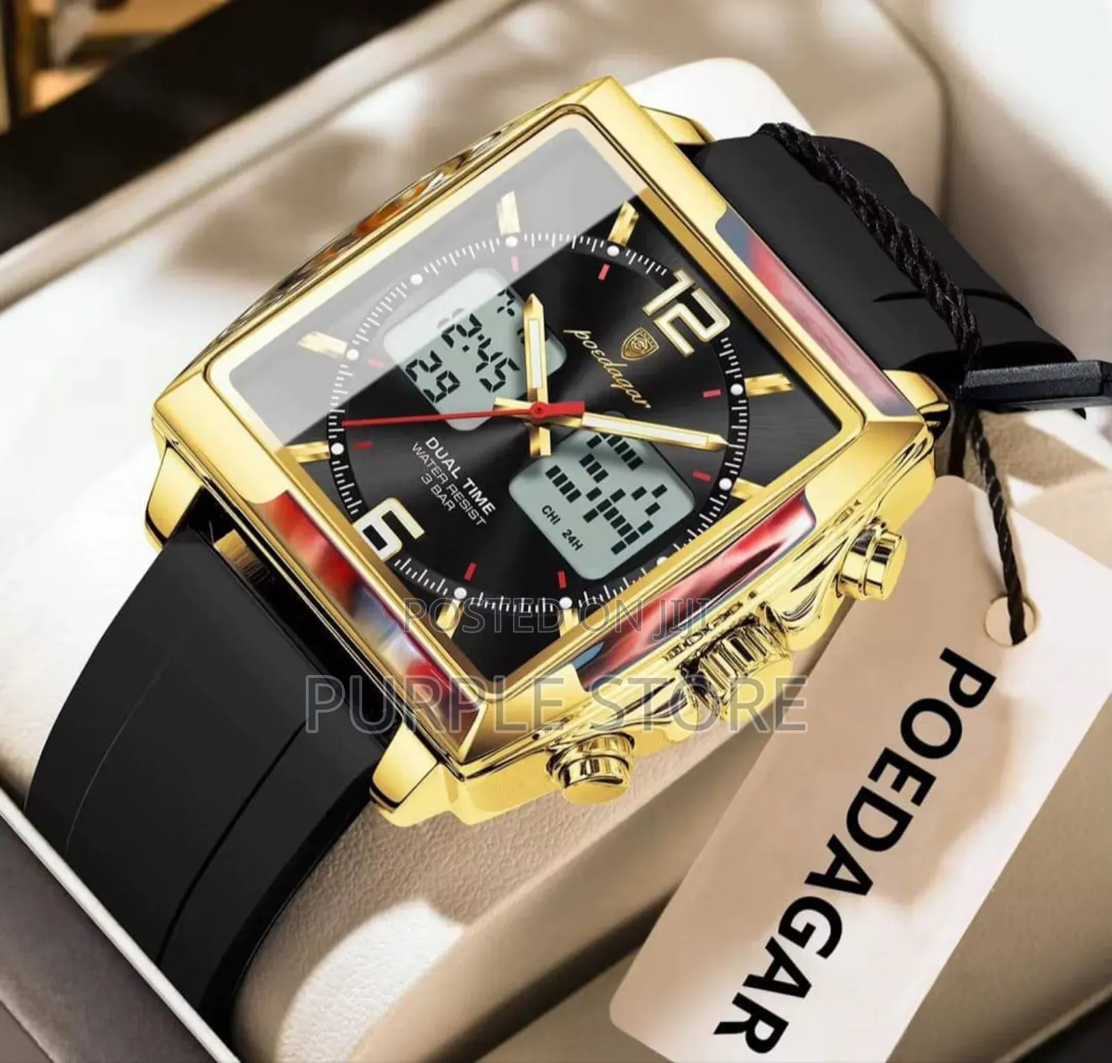Poedagar Digital and Analog-Time-Rubber-Strap-Wristwatches