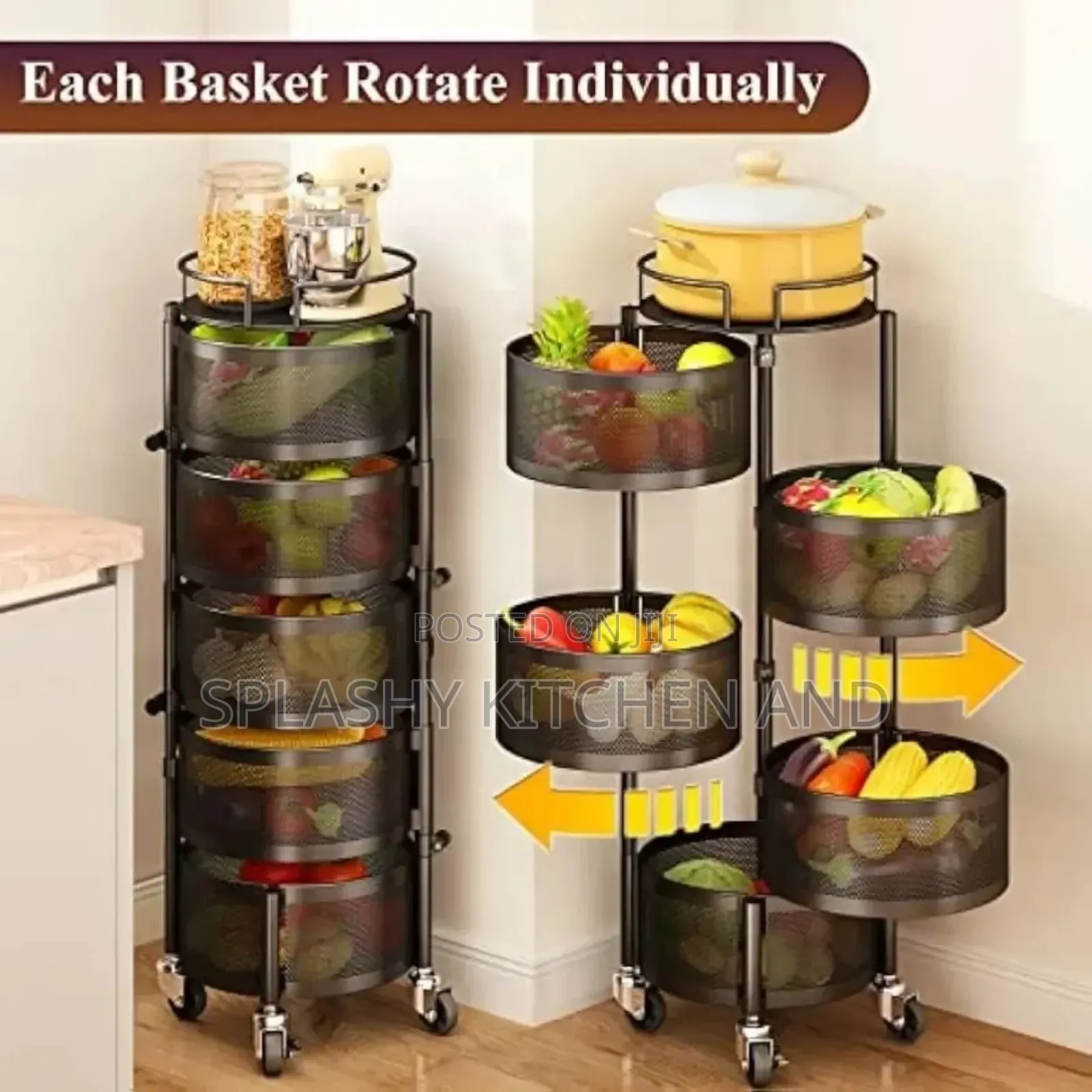 5 Tiers Rotating Trolley Storage Cart -Multipurpose Kitchen Shelf