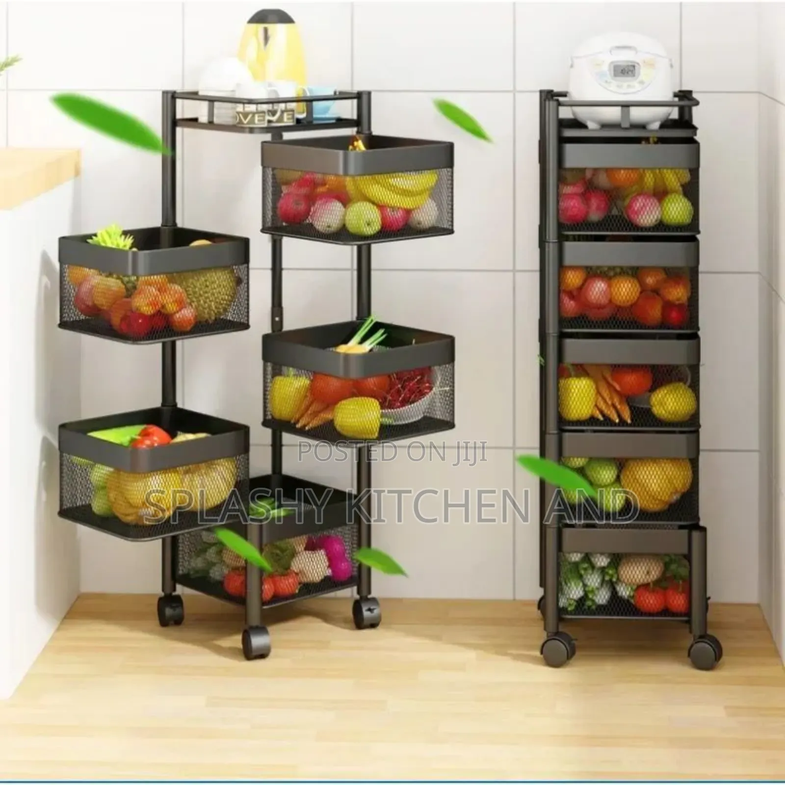 5 Tiers Rotating Trolley Storage Cart -Multipurpose Kitchen Shelf