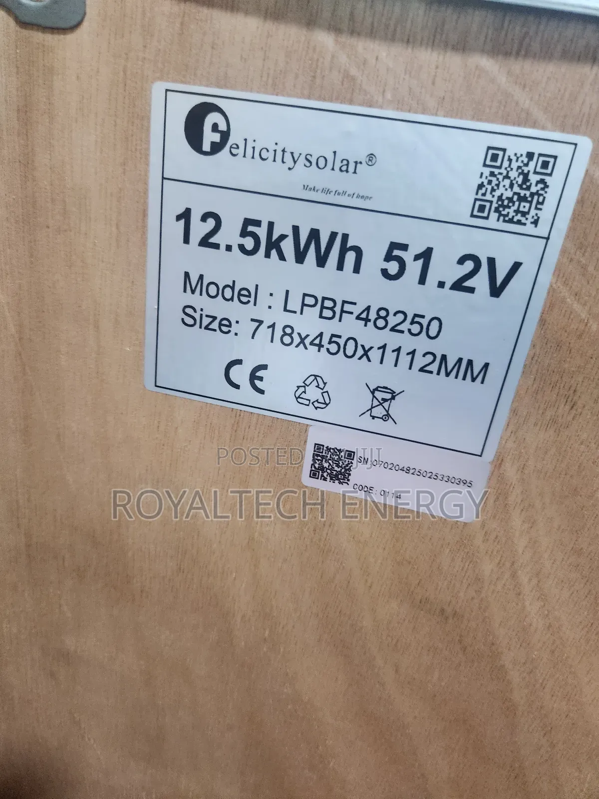 12.5kwh Felicity Lithium Phosphate Lon Battery 51.2v