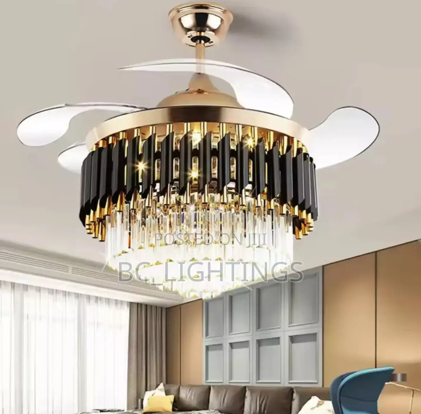 Crystal Fan Chandelier Light With Remote And Mp3