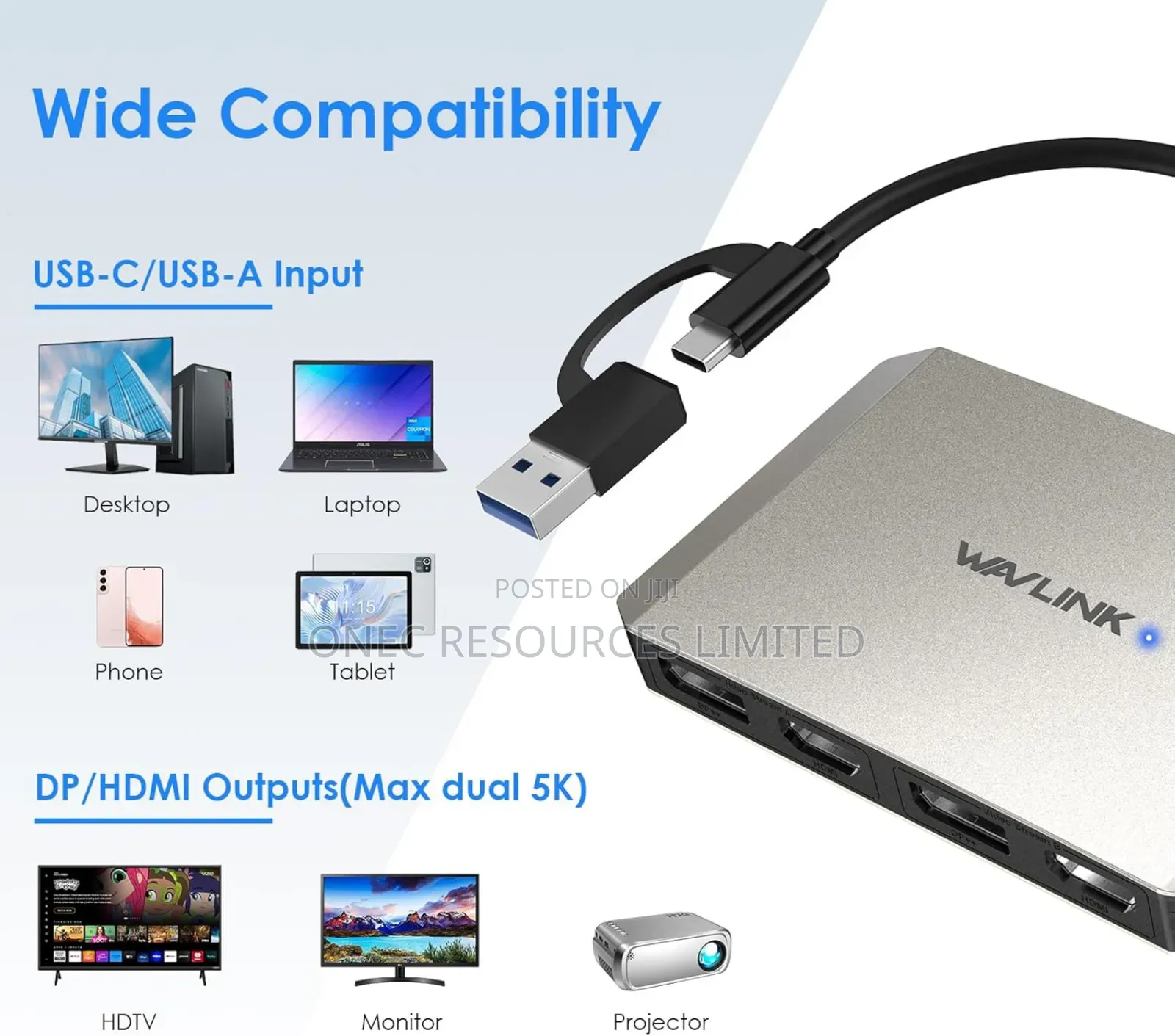 Wavlink Usb C to Dual Hdmi and Displayport Adapter, Dual at 60hz,