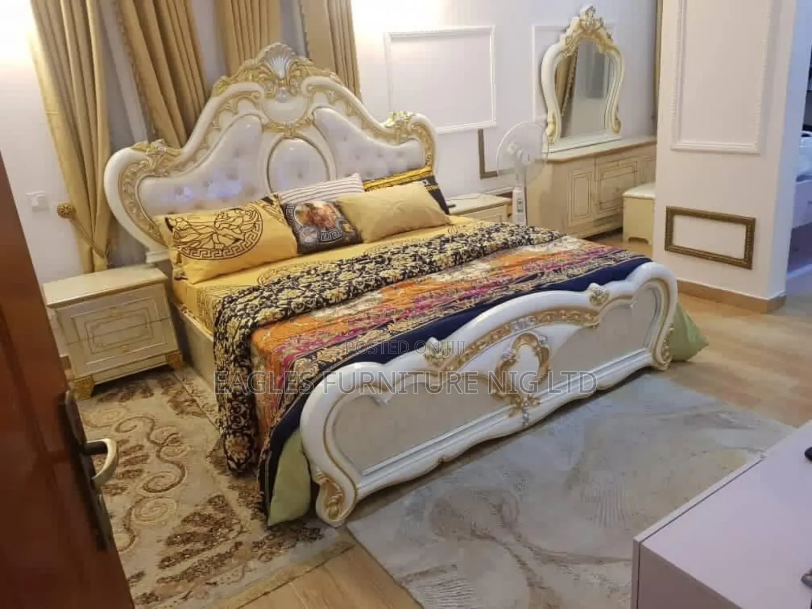 Turkish Quality Royal Bed With 2 Night Stand and Dressing Mirror
