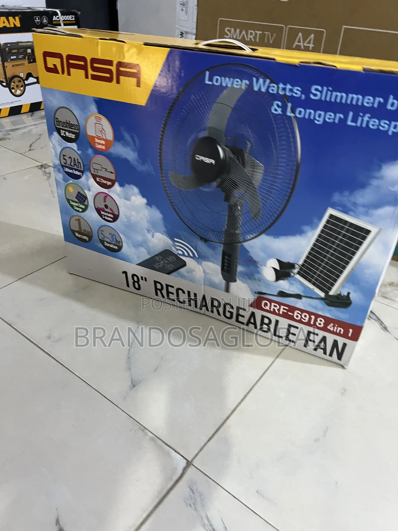 Qasa 18-Inch Rechargeable Standing Fan + Free Solar Panel