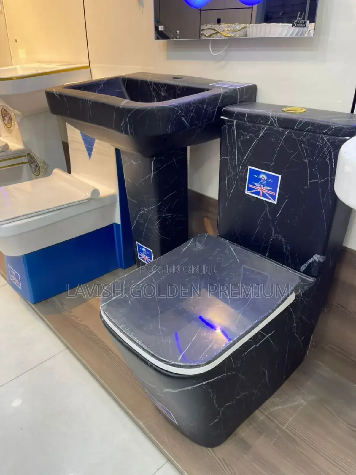 Marble Black Toilet Seat With Basin and Pedestria