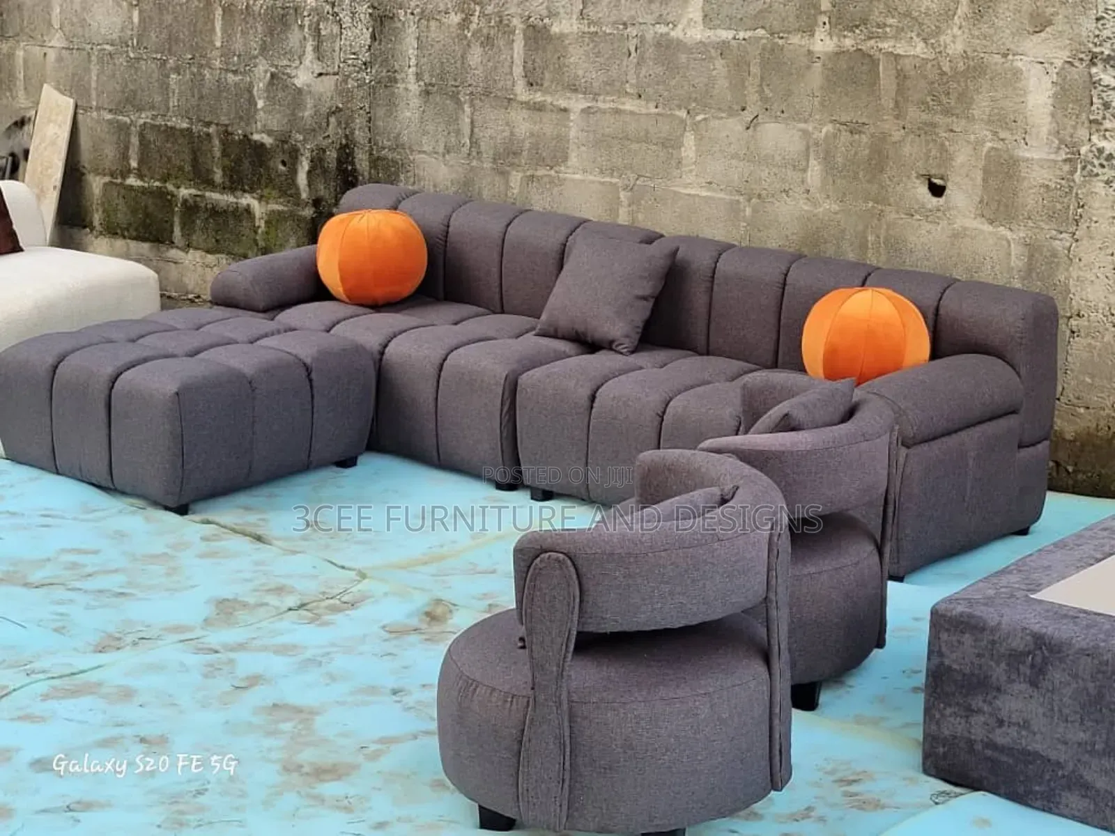 Gray Colour Sectional Couch and Single