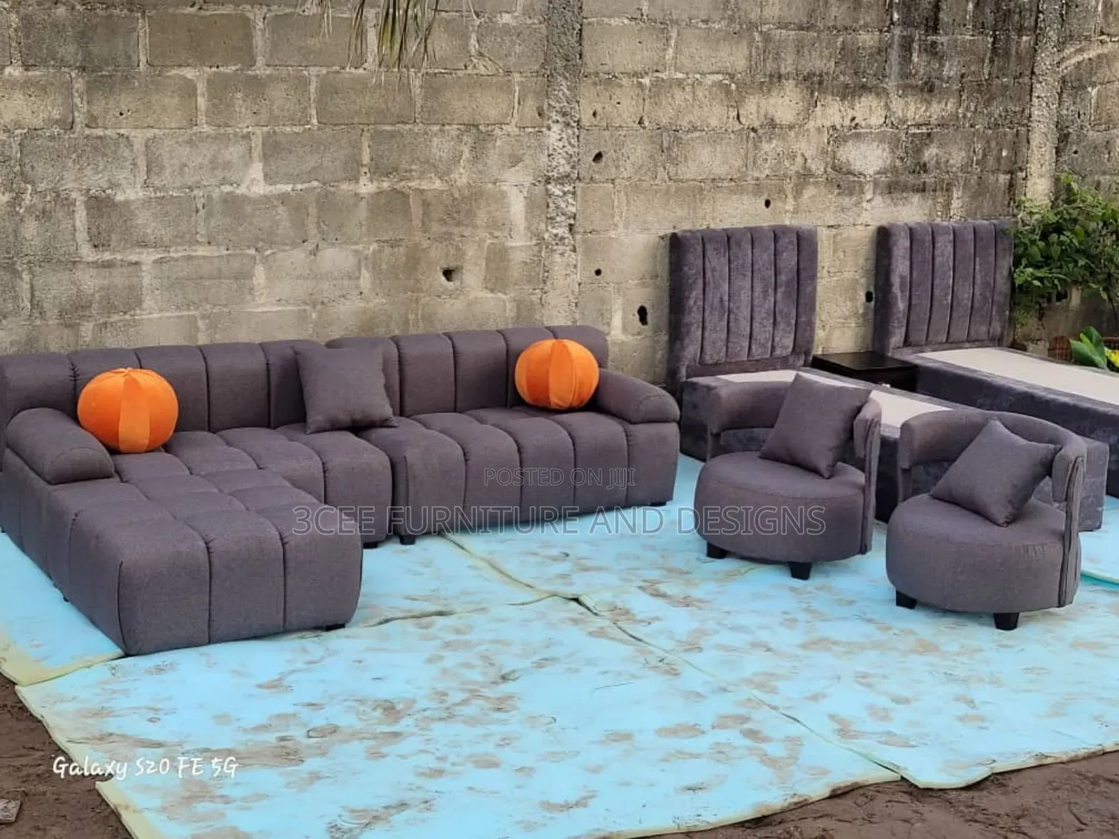 Gray Colour Sectional Couch and Single