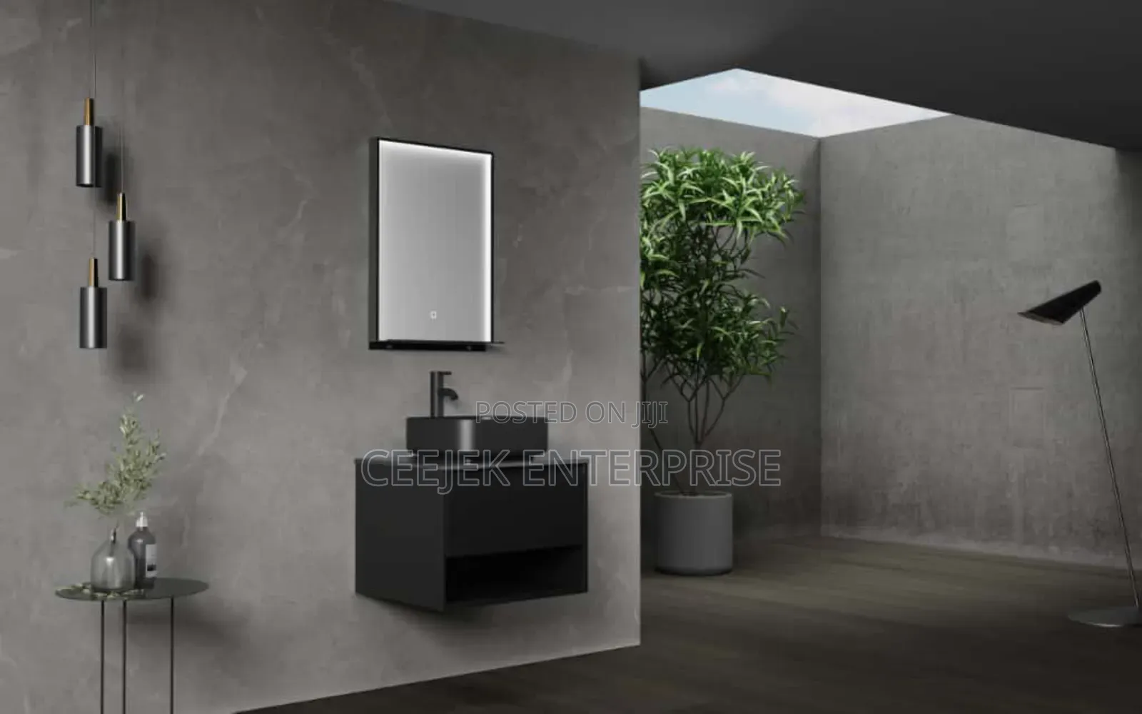 Black Carbinate Basin With Mirror