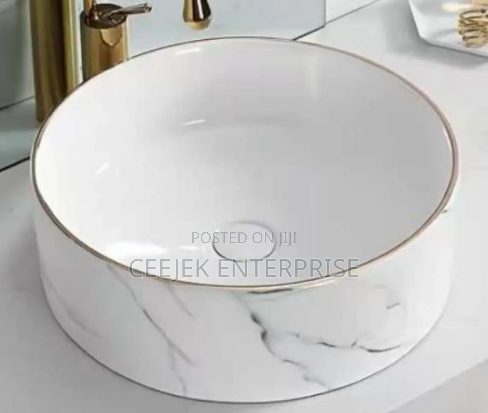 Contertop Basin White With Gold Line