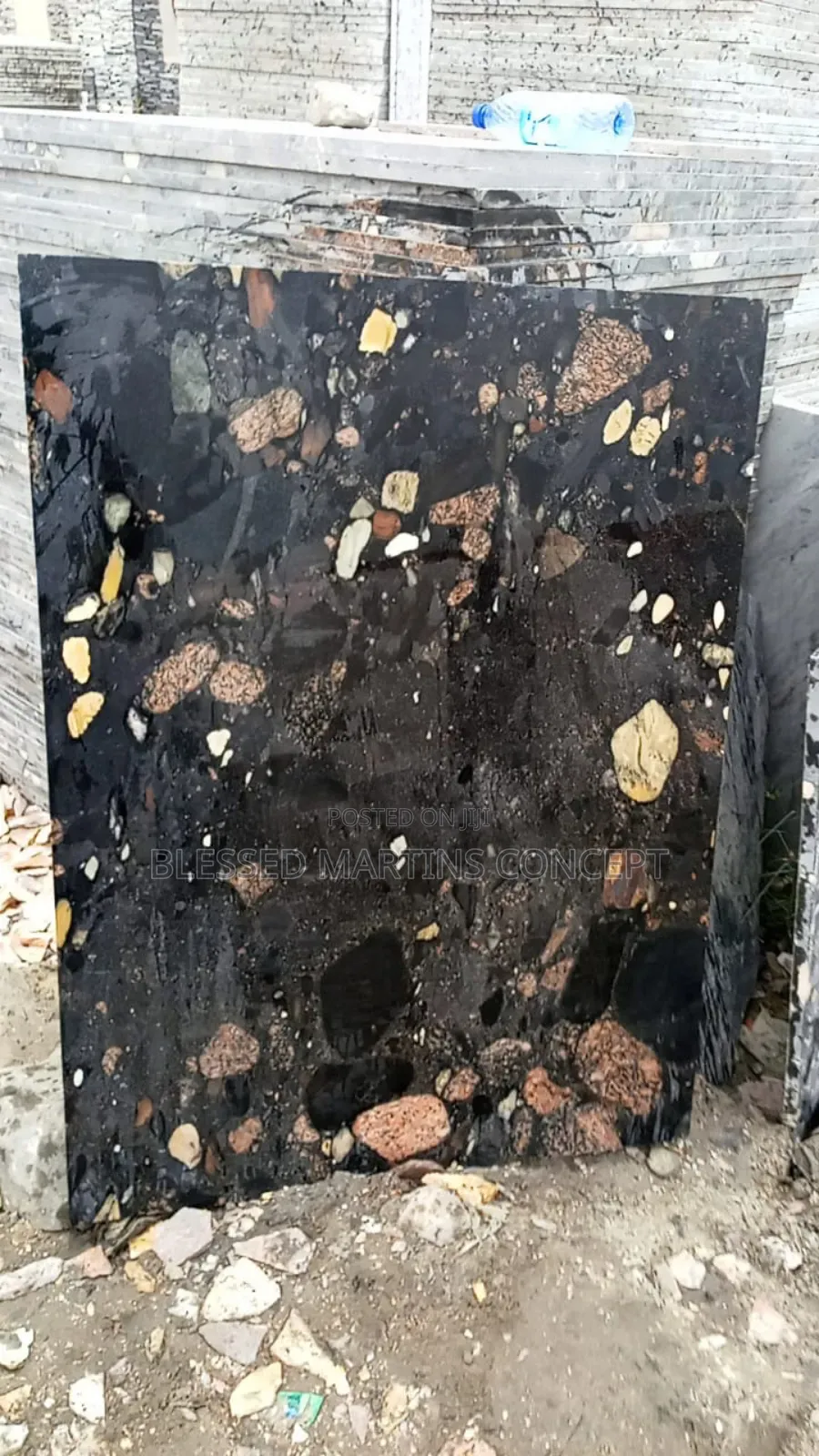 2cm Thickness Pebble Black Marble Tiles.Size:90x120cm