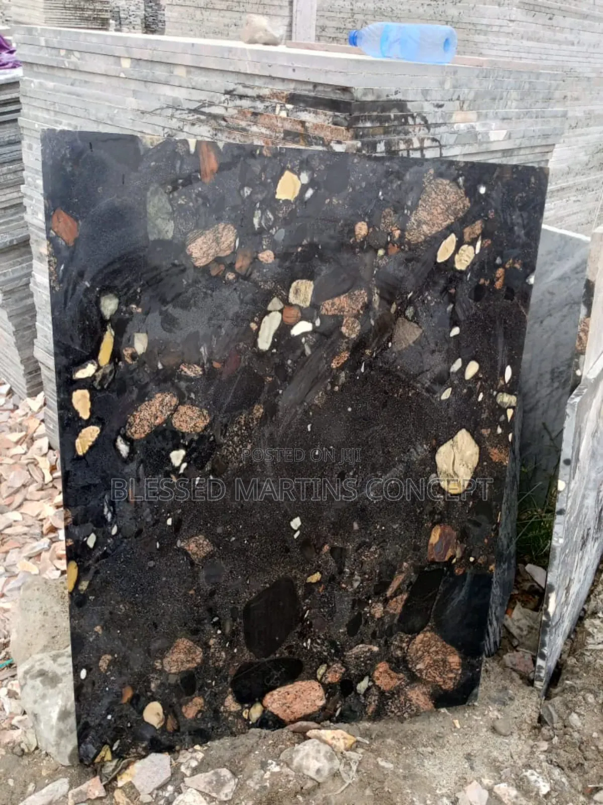 2cm Thickness Pebble Black Marble Tiles.Size:90x120cm