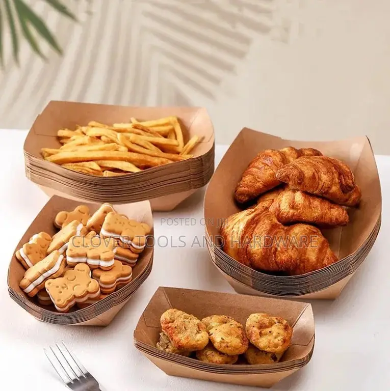 Kraft Paper Food Trays or Plates / Boat Tray Container Food Packaging