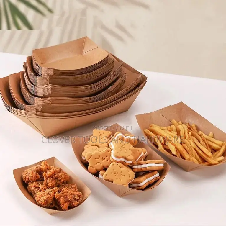 Kraft Paper Food Trays or Plates / Boat Tray Container Food Packaging