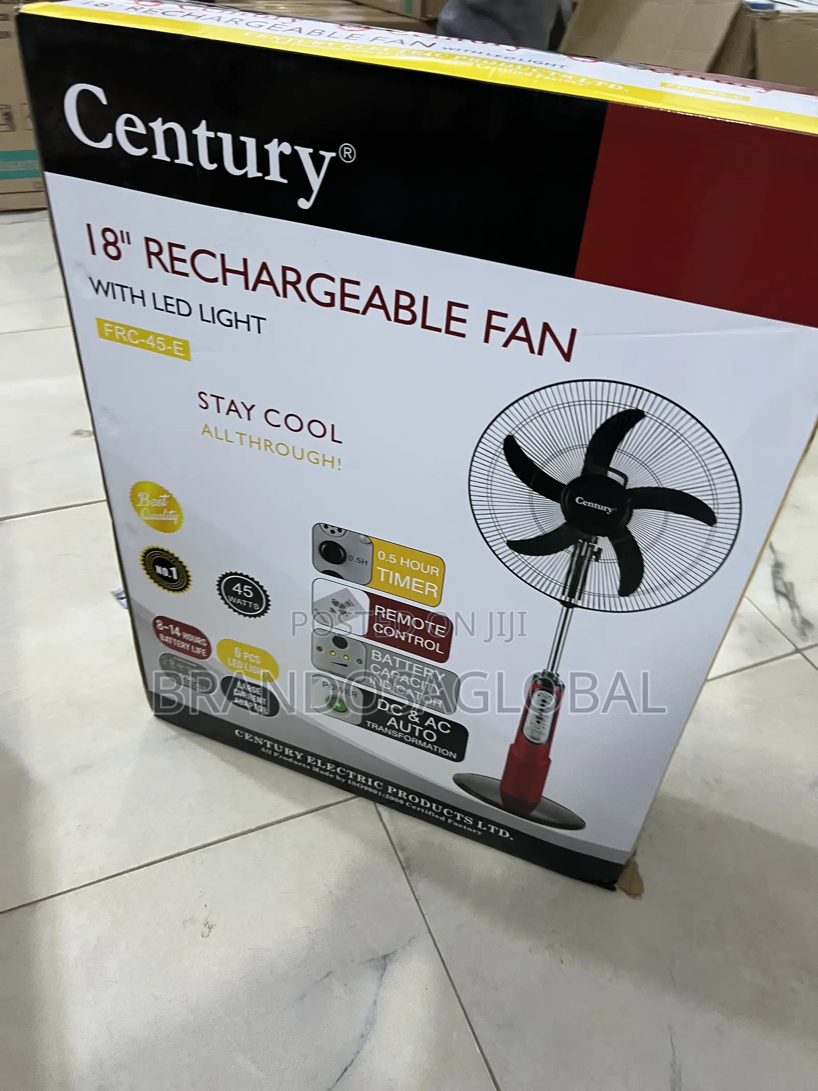 Century 18-Inch FRC-45-D Rechargeable Fan With Usb Charging Port