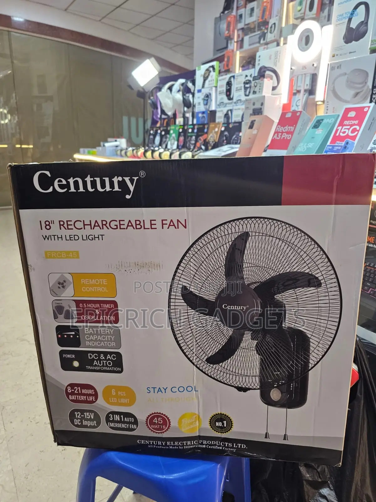 Century 18" Rechargeable Wall Fan With Led Light