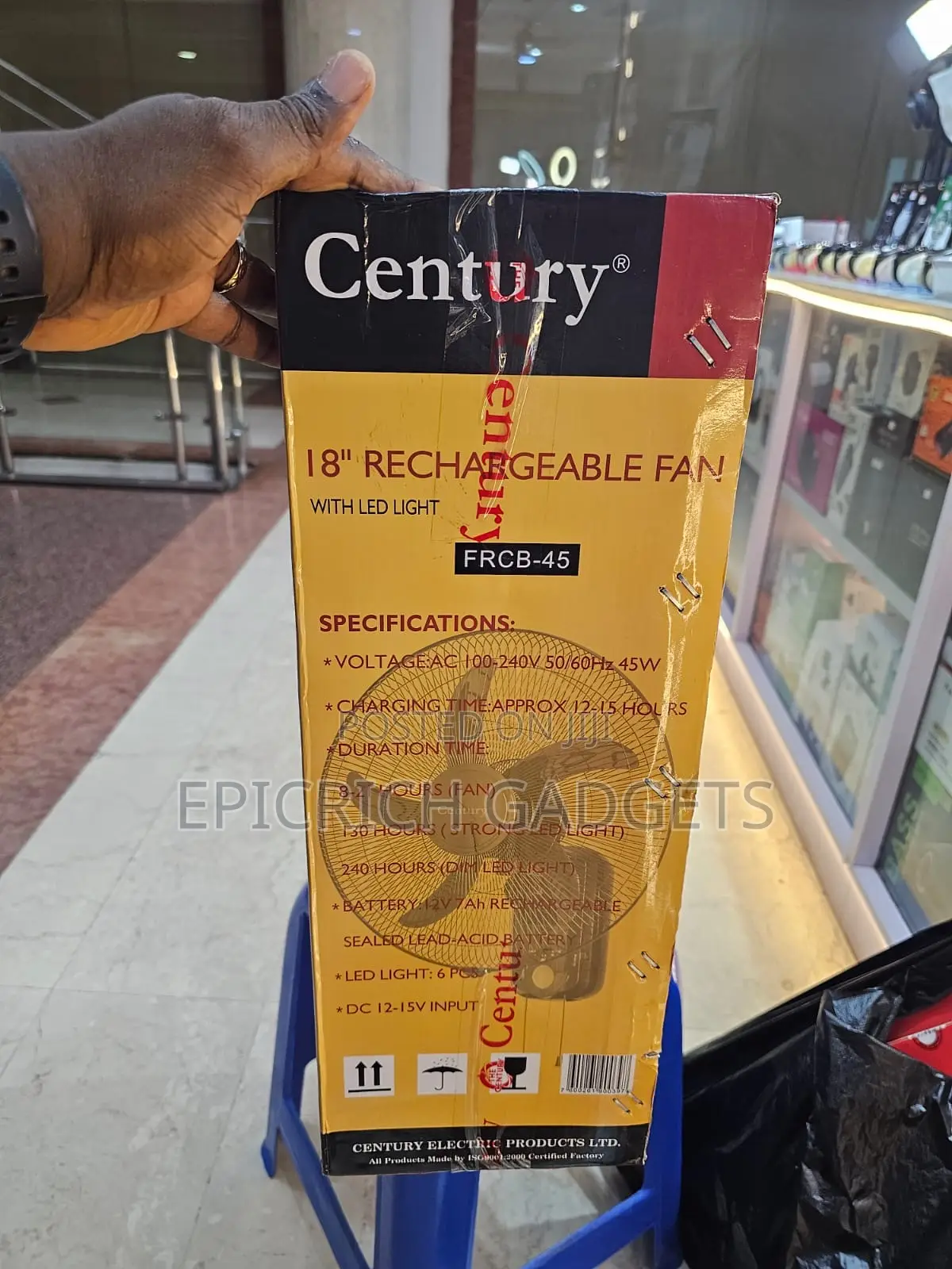 Century 18" Rechargeable Wall Fan With Led Light