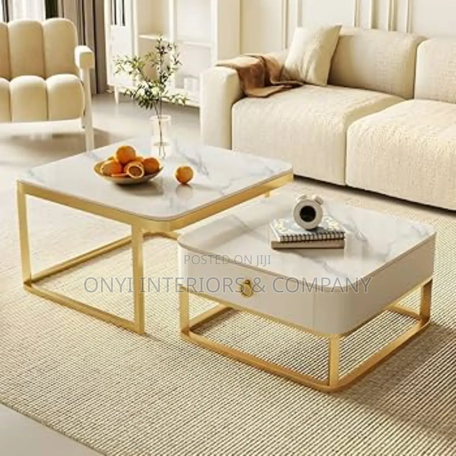 Morden Gold Colour 2 in 1 Extendable Marble Centre Table