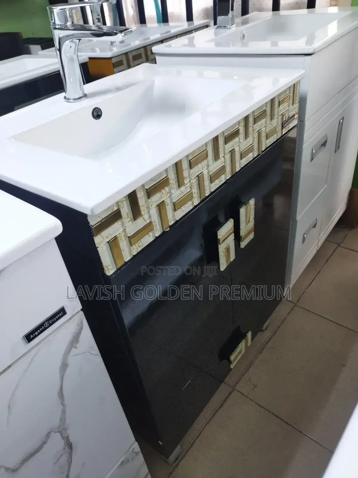 Gold Black and White Vanity Cabinet Design