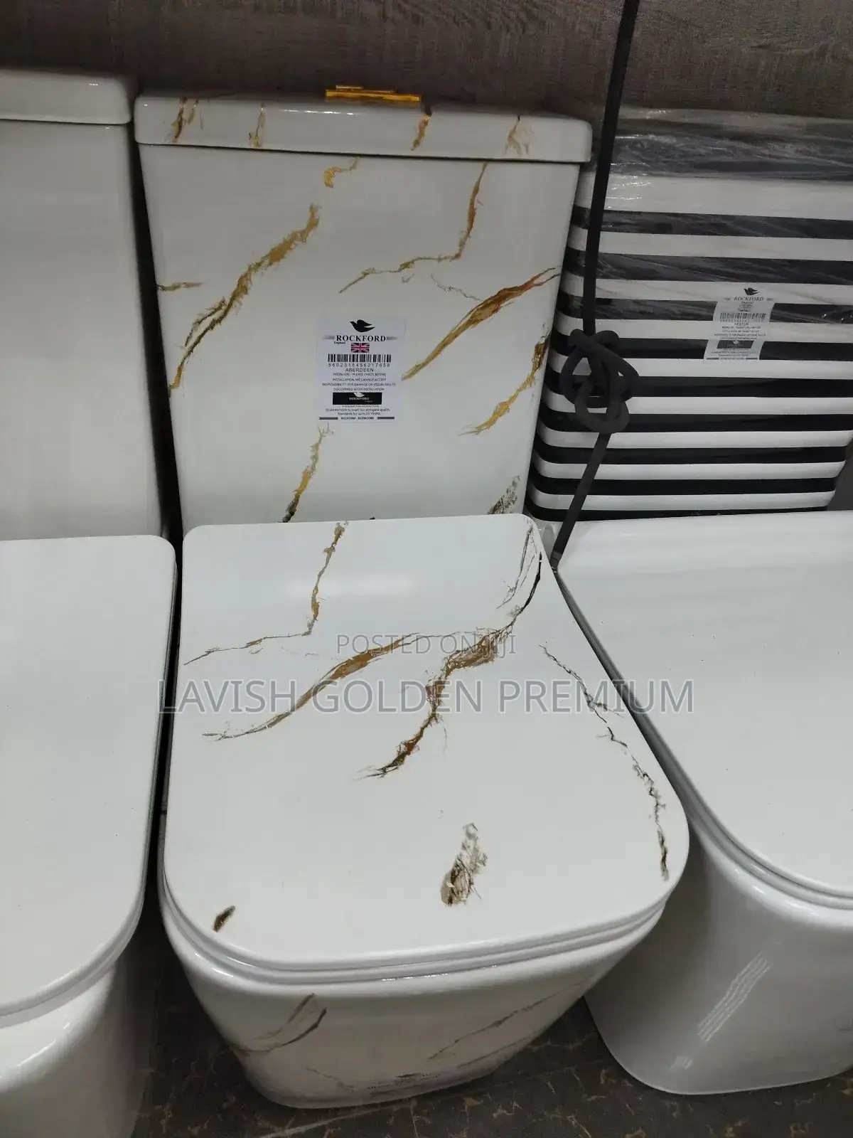 Brown and White Marble Ceramic Toilet Seat Set