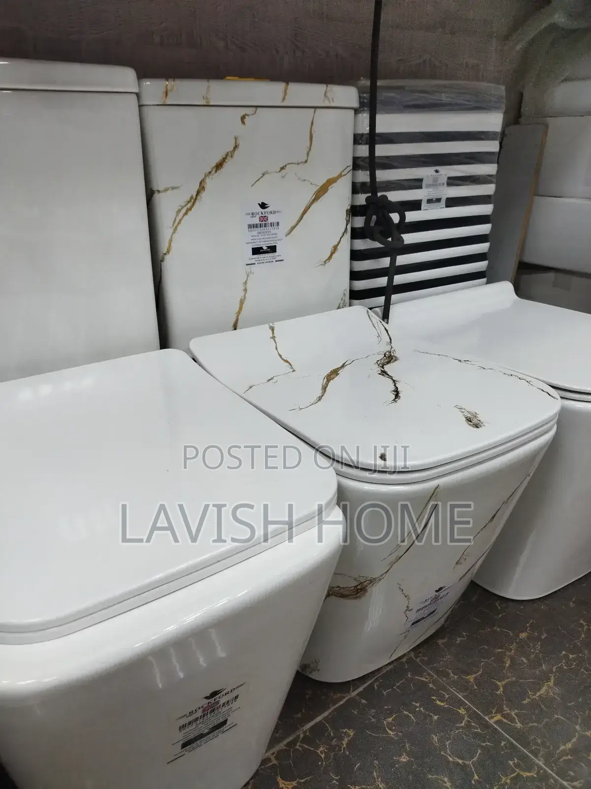 Brown and White Marble Ceramic Toilet Seat Set