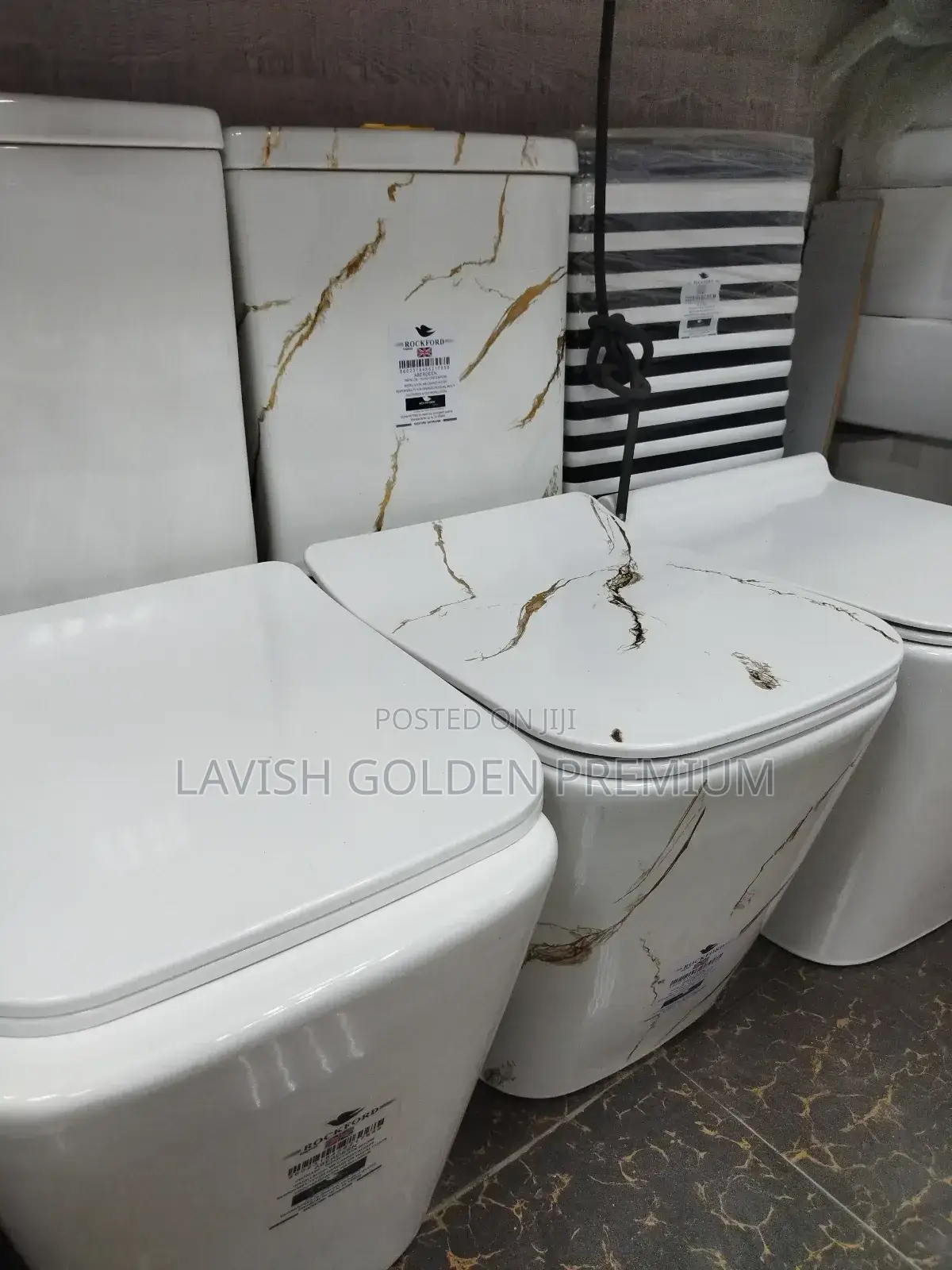 Brown and White Marble Ceramic Toilet Seat Set