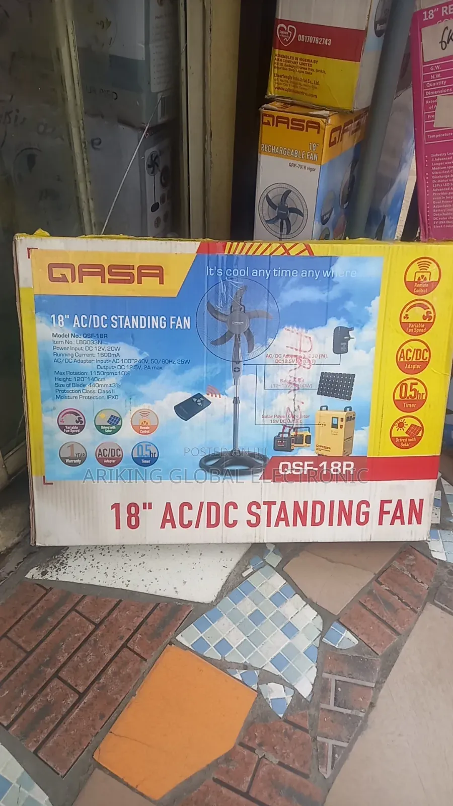 Qasa Standing Fan Dc Solar 20w 18inch
