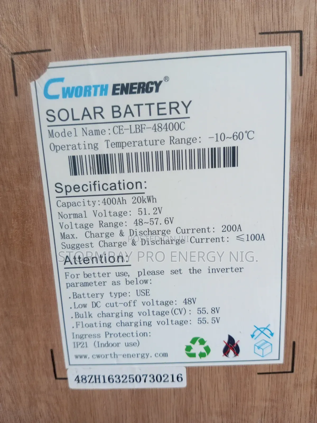 20kwh Cworth Lithium Battery
