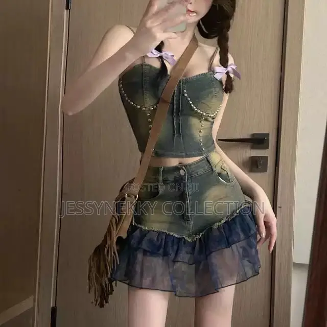 Quality Female Denim Skirt and Top Set