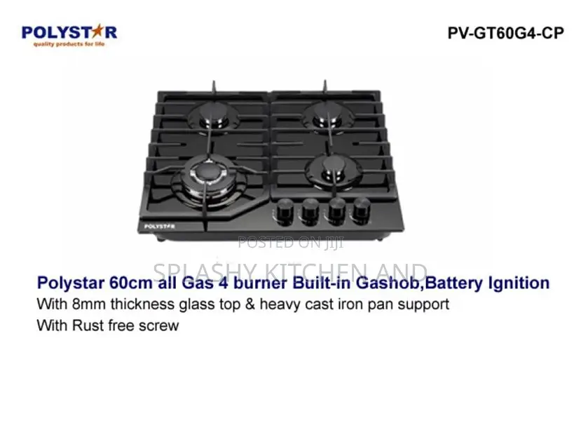 Polystar 4 Burner Gas Cooker Hob
