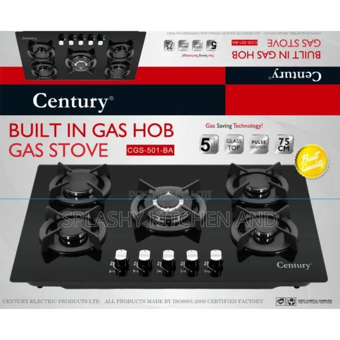 Century 5 Burner Tempered Glass Built-in Gas Hob