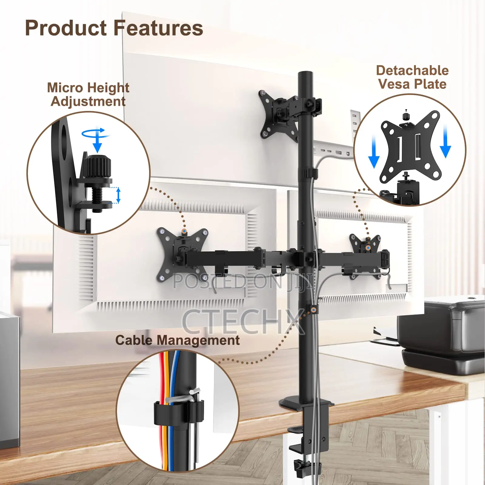 Putorsen Triple Monitor Arm, 31 Inch Tall Pole for 3 X 13"-32" Screens