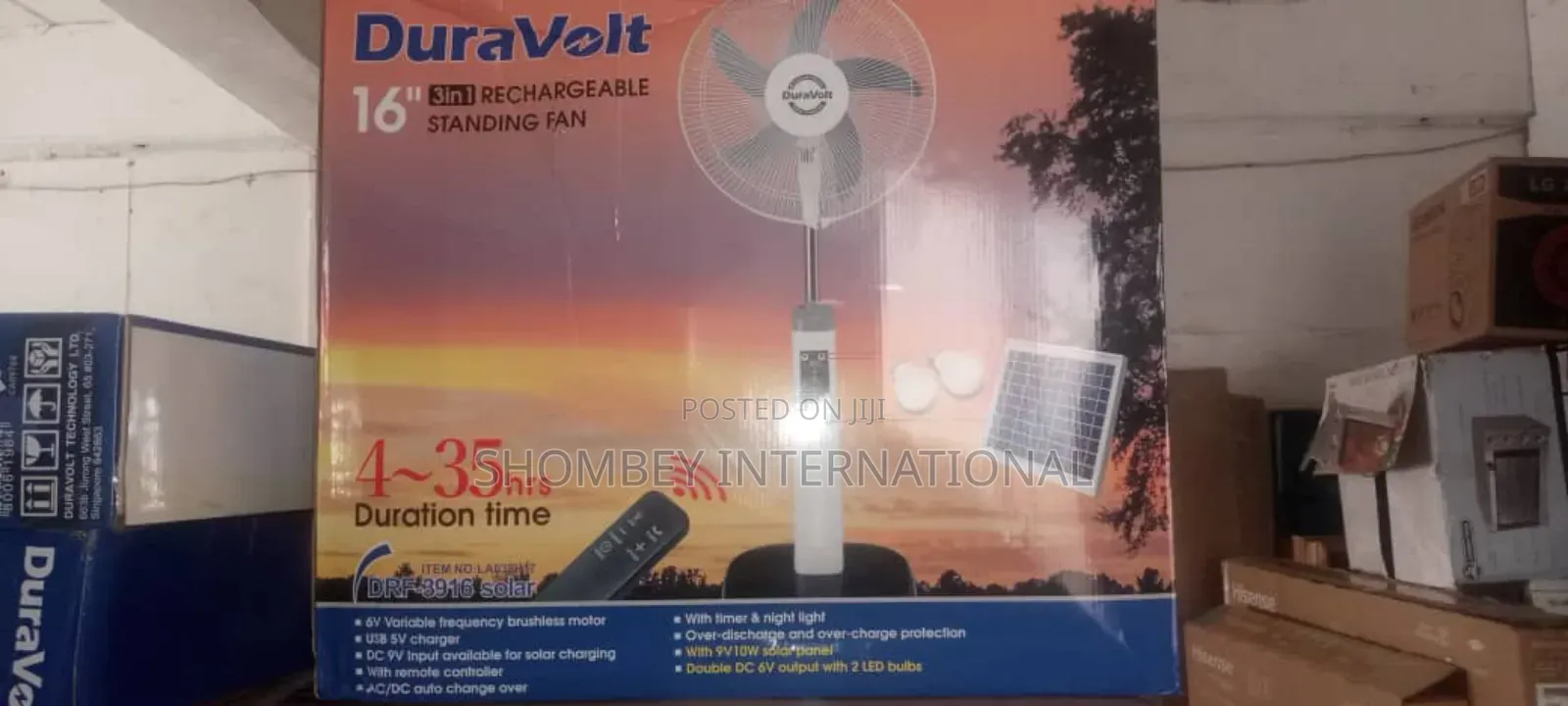 Duravolt 16" 3in1 Rechargeable Solar Fan