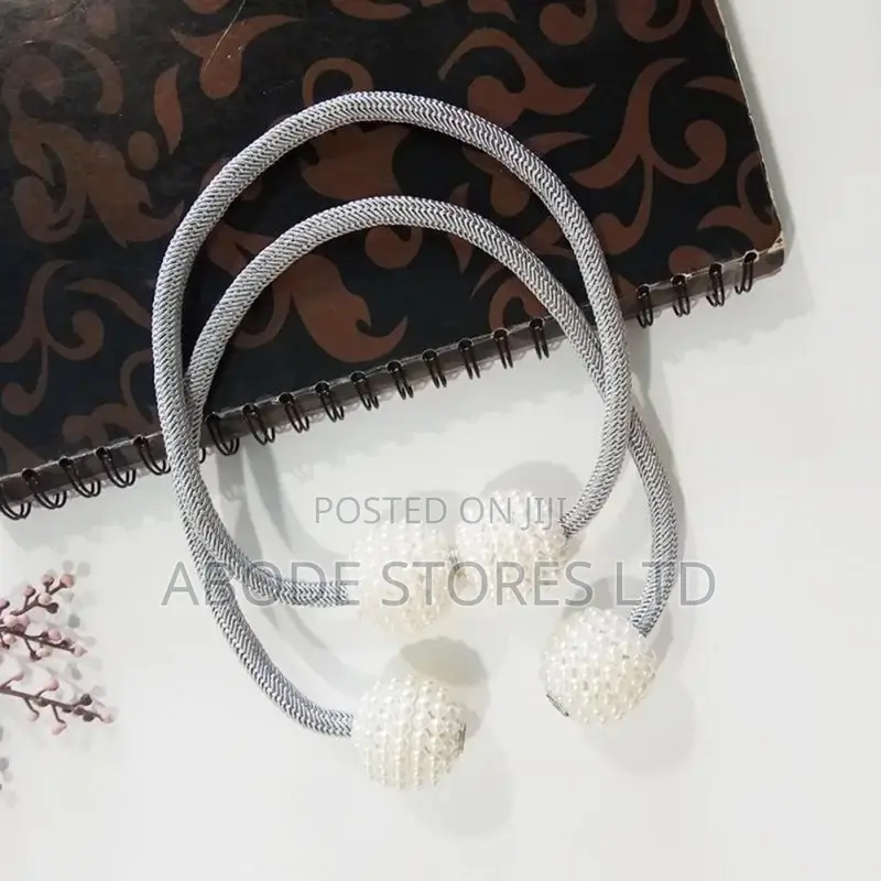 Faux Pearl Beads Weaving Rope Magnetic Curtain Tieback X 2 Grey