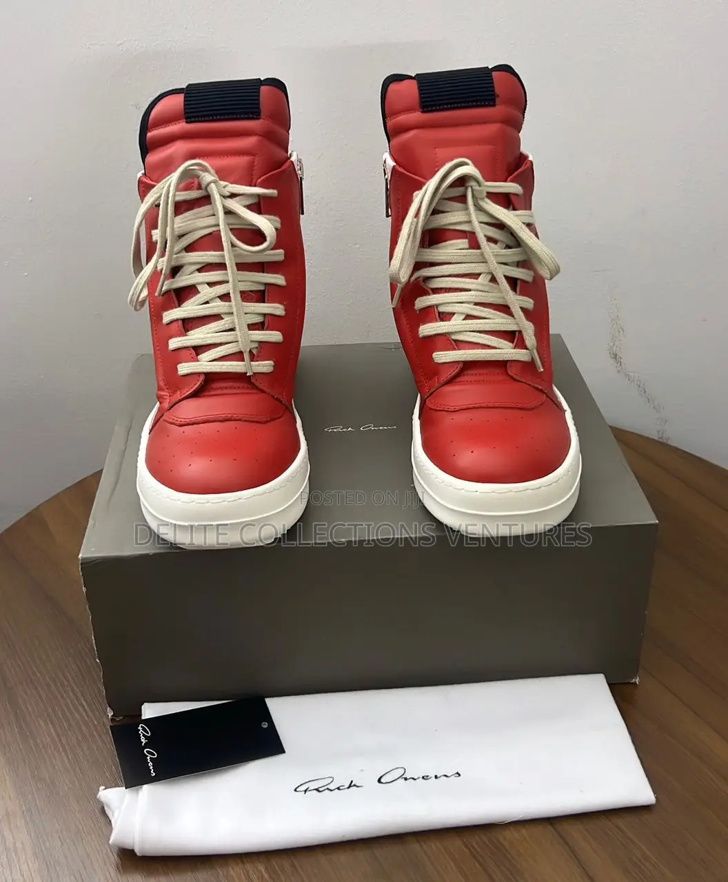 *Rick Owens Geobasket Leather Red/White High Top Sneakers Available