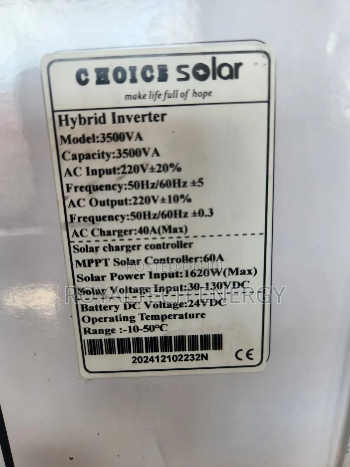 3.5kva 24v Choice Solar Hybrid Inverter