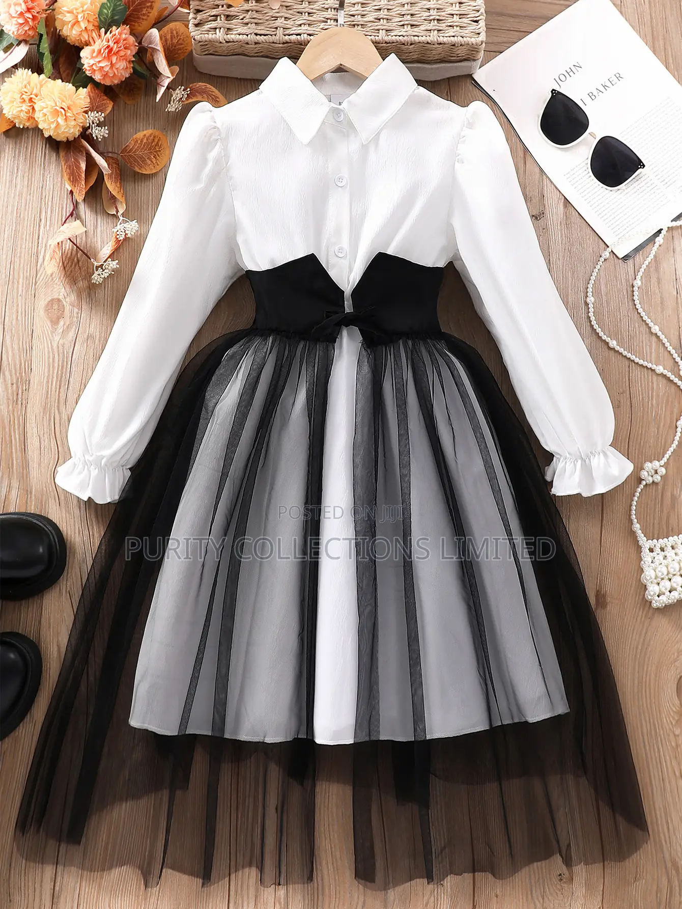 Long Sleeved Lapel Waist Seal Mesh for Girls