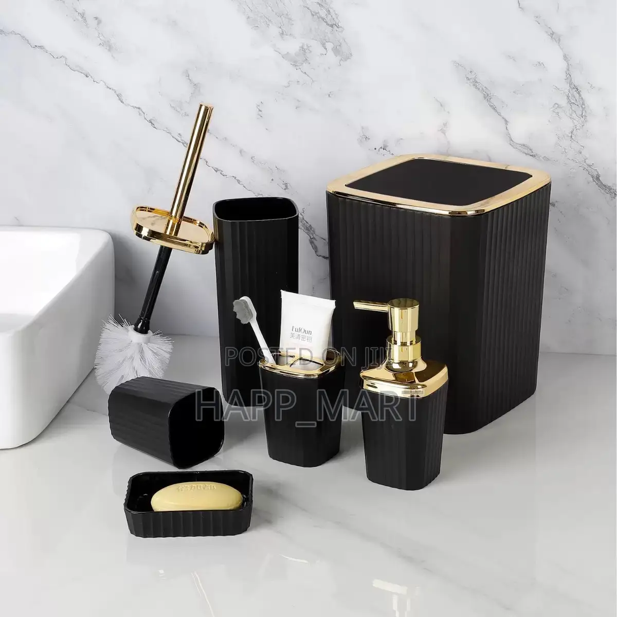 6-in-1 Luxury Bathroom Set (Black Gold Edition)