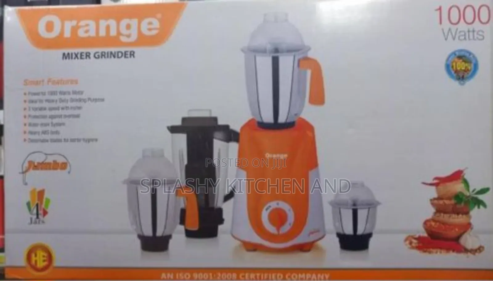 Orange Heavy Motor Electric Blender Mixer and Grinder 1000w 4cups