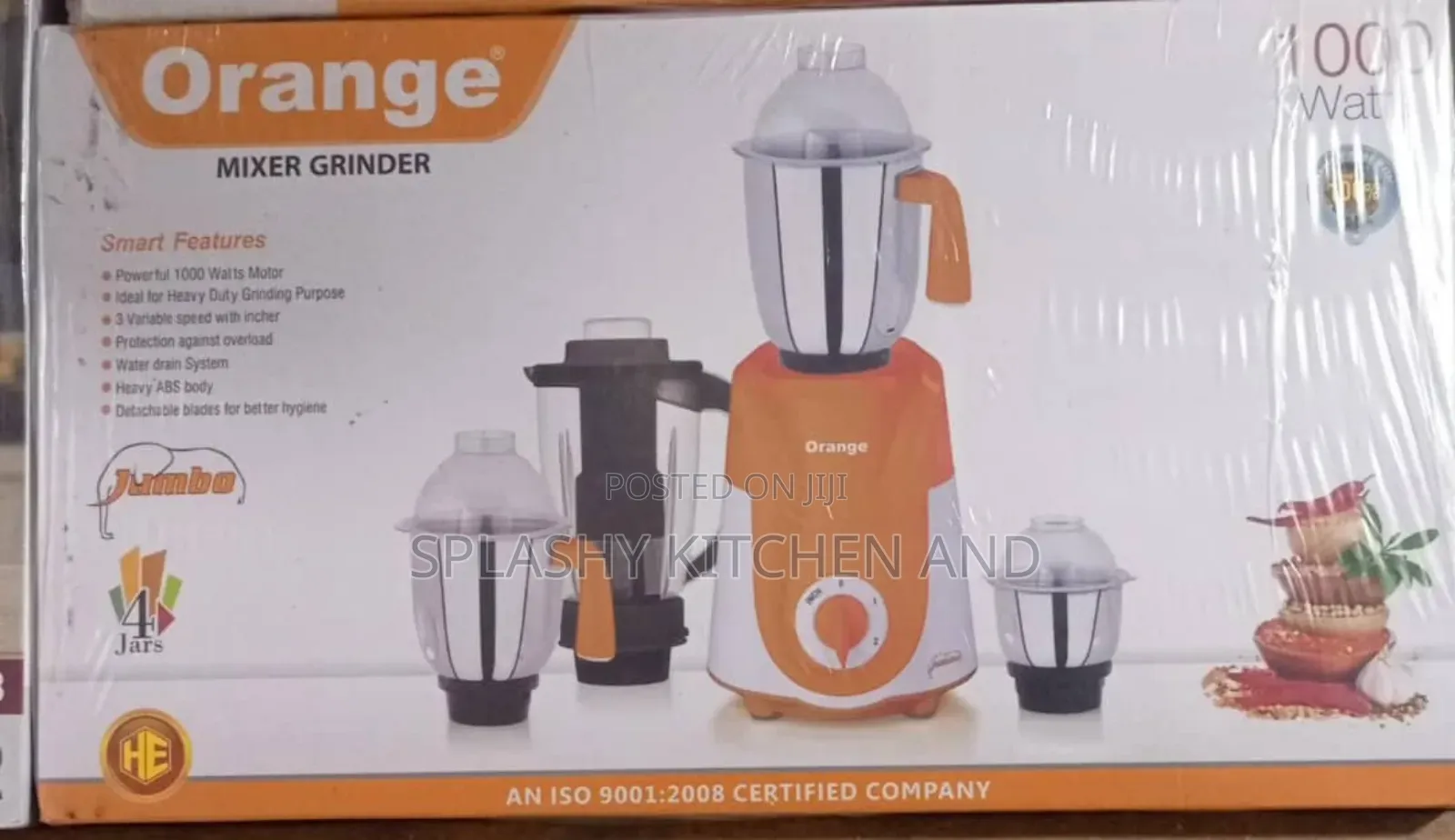 Orange Heavy Motor Electric Blender Mixer and Grinder 1000w 4cups