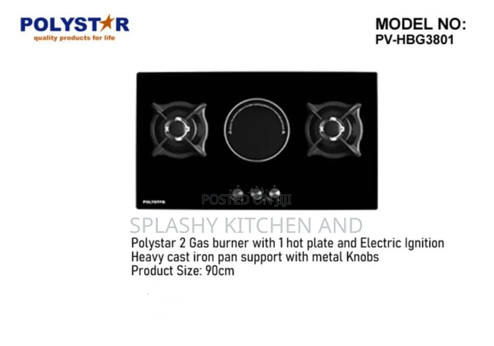 Polystar 2 Gas Burner And 1 Electric Built-in Gas Hob - 90cm